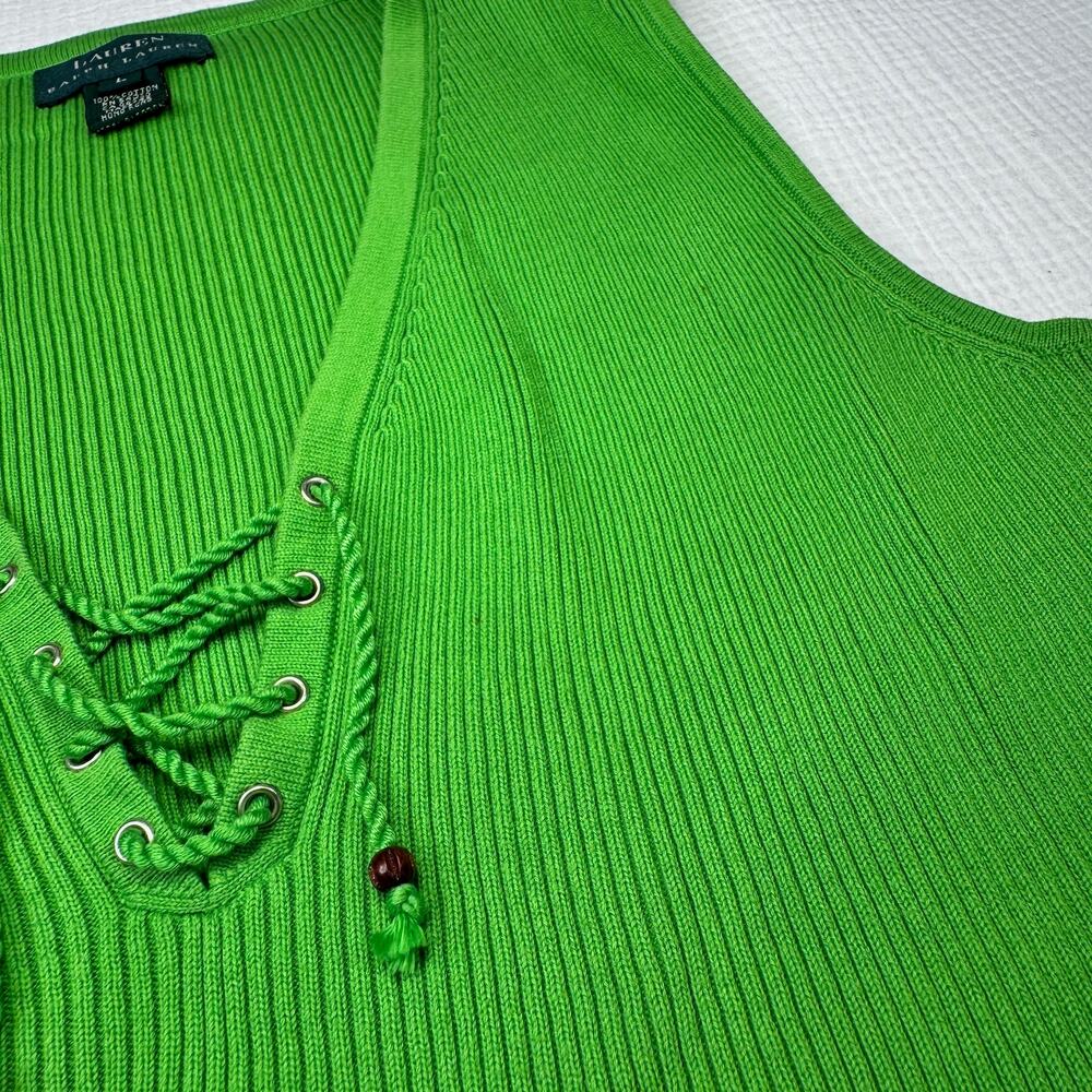 Lauren Ralph Lauren Sleeveless Top V-Neck Lime Green Women's Large Whimsy Y2K - Picture 7 of 16